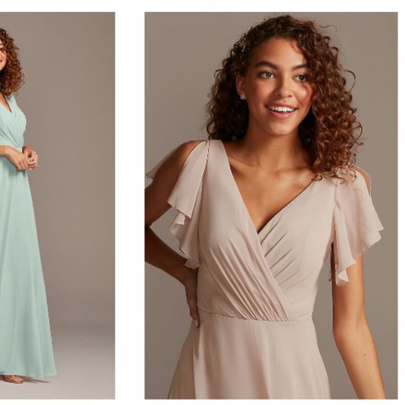 David's Bridal Flutter Sleeve Full Skirt Bridesmaid Dress - Picture 2 of 4